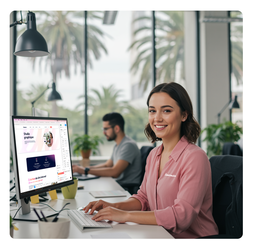 Jeune femme proposant des prestations de création graphique et design de site e-commerce