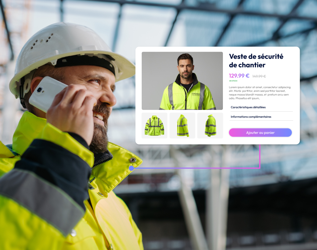 Professionnel du BTP ayant commandé sa veste de chantier sur un site e-commerce btob