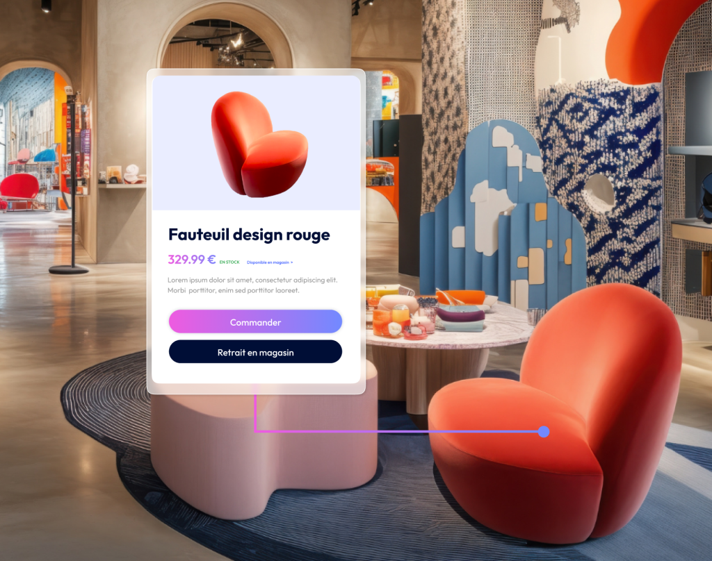 Le même fauteuil rouge est disponible en magasin et en ligne grâce à la vente omnicanal