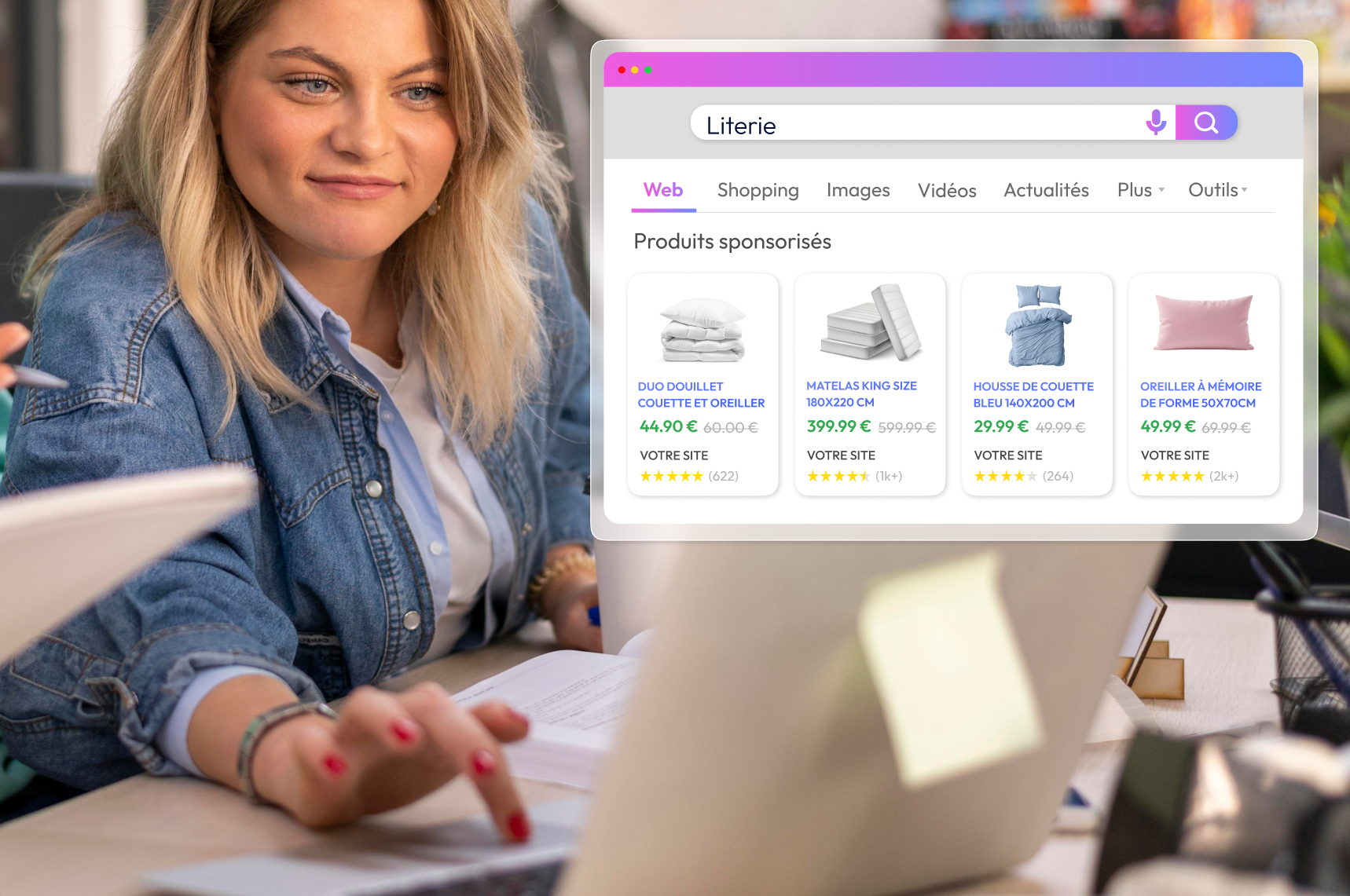 Jeune femme intégrant ses produits e-commerce sur Google shopping pour améliorer son référencement et son trafic