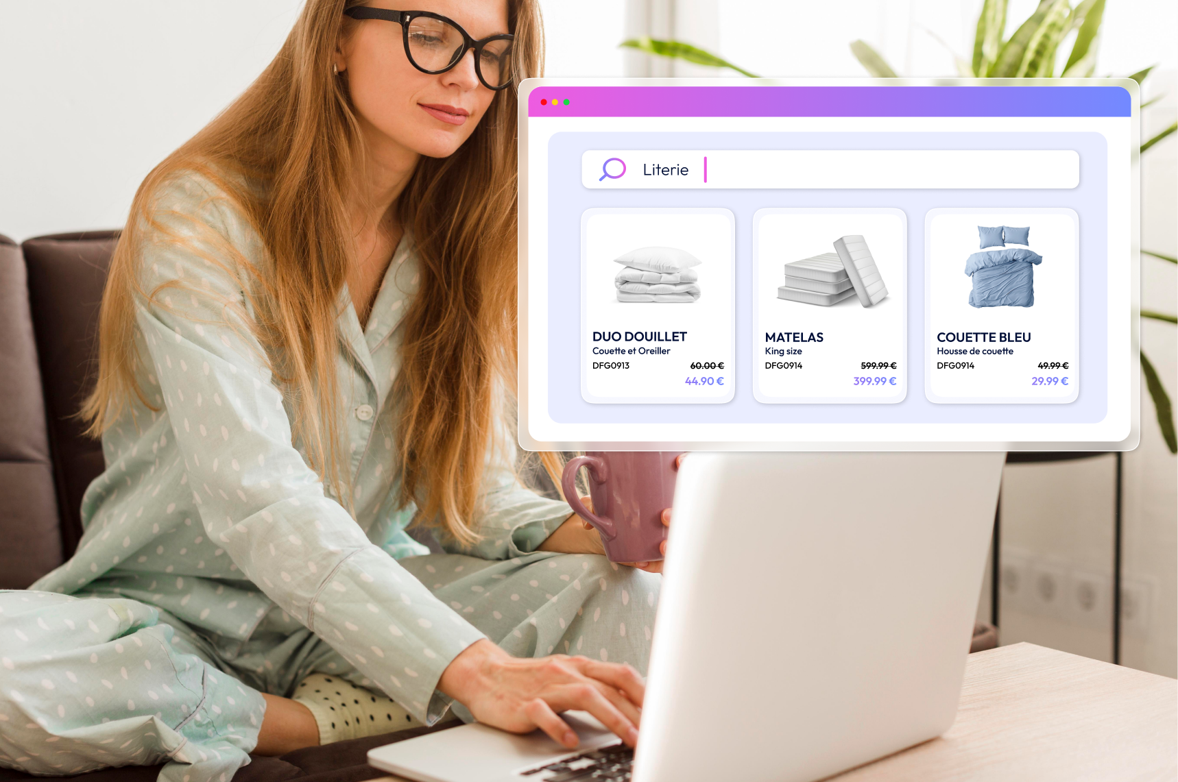 Jeune femme qui effectue une recherche sur un site e-commerce offrant une expérience d'achat fluide et efficace