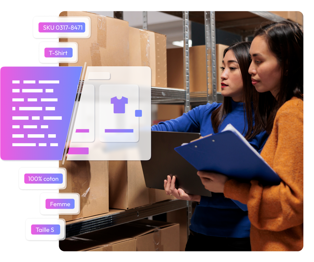 Deux femmes rassemblant les informations de leurs stocks afin de centraliser les données produits pour leur site e-commerce